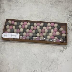 Felt Balls Garland 6 Feet Pastel Pink Off White Gray Easter or Valentine's Day